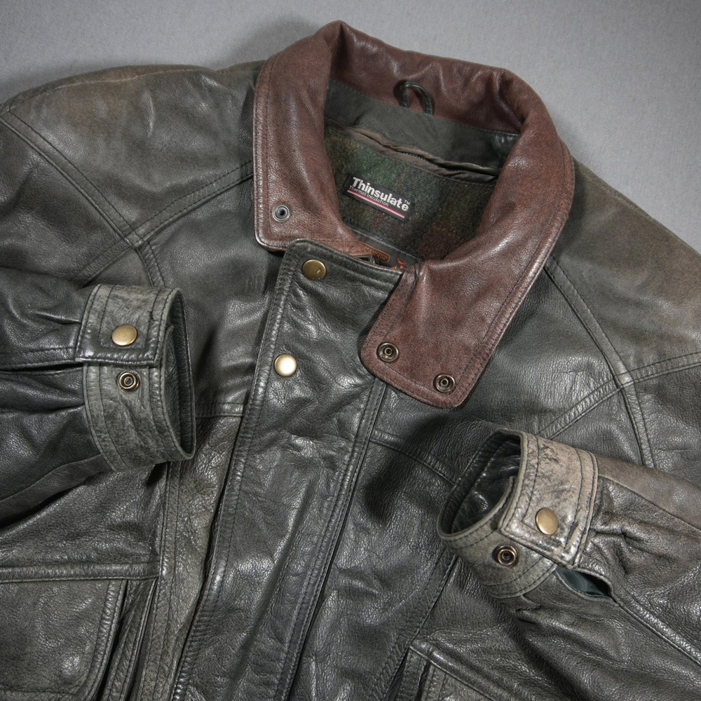 VTG Distressed Leather Bomber Flight Jacket Thinsulate Lined Collar Mens M Retro